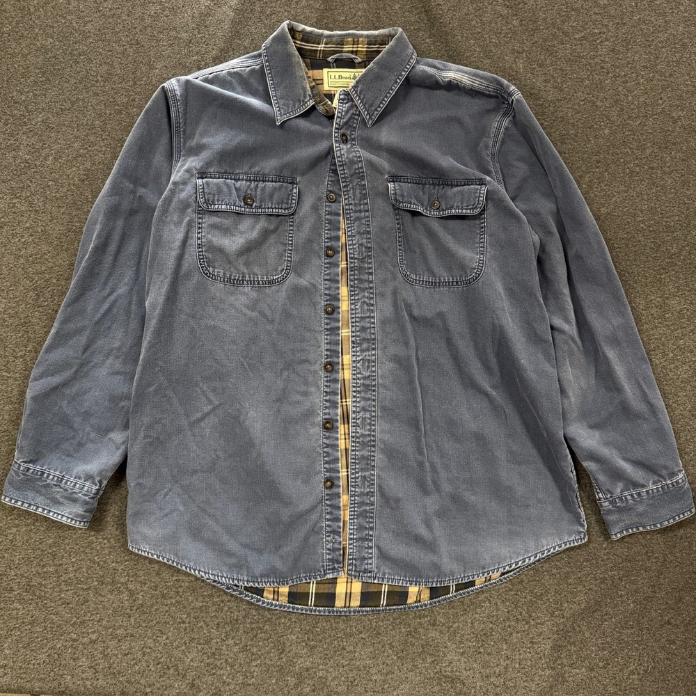 L.L. Bean Flannel Lined Shirt Mens Large Blue Good Rugged Workwear Cotton